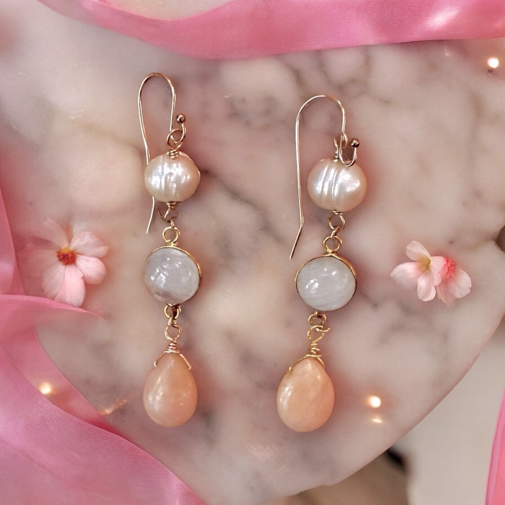 Gemstone and Pearl Dangle Earrings